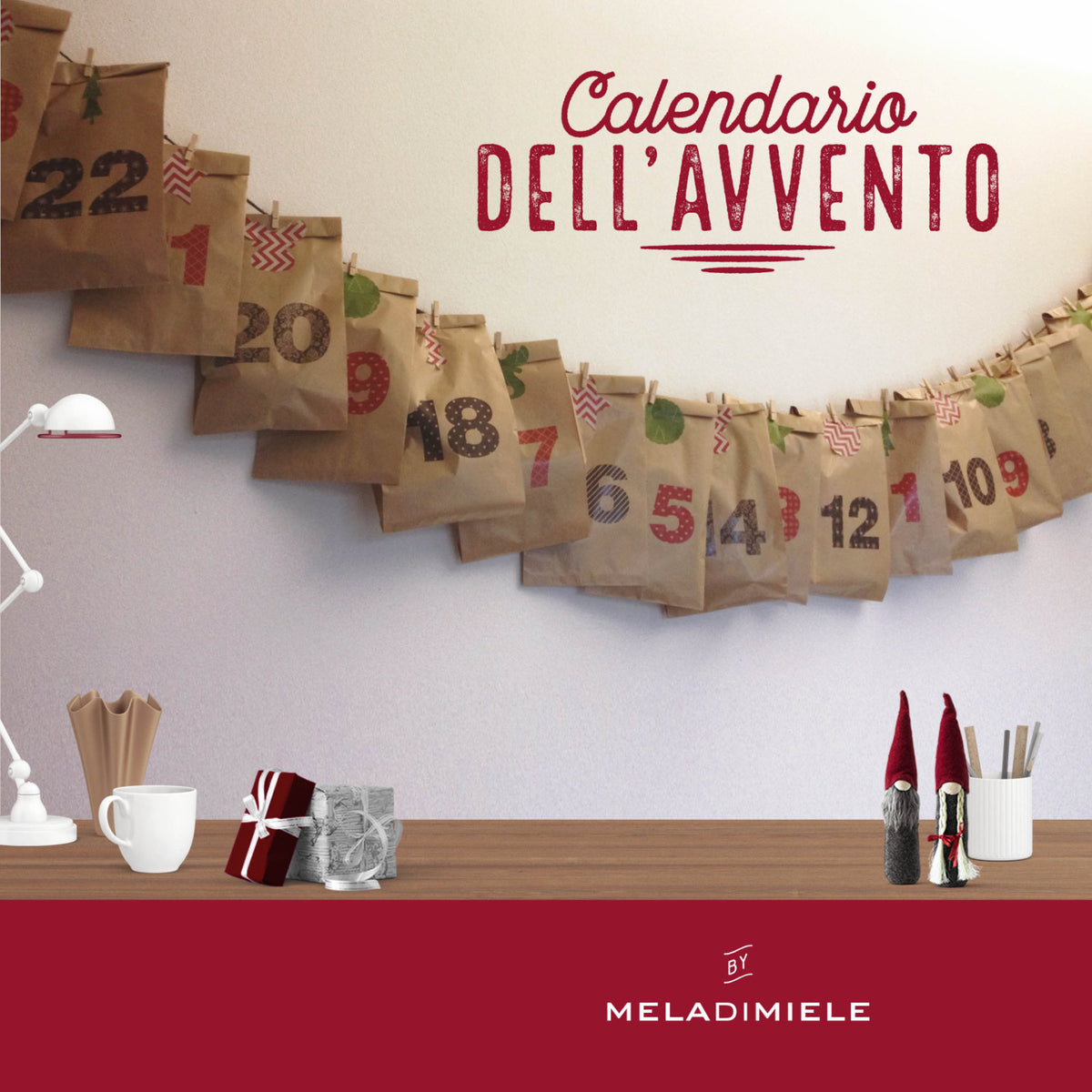 Calendario dell'Avvento riutilizzabile fai da te, 25 sacchetti kraft numerati