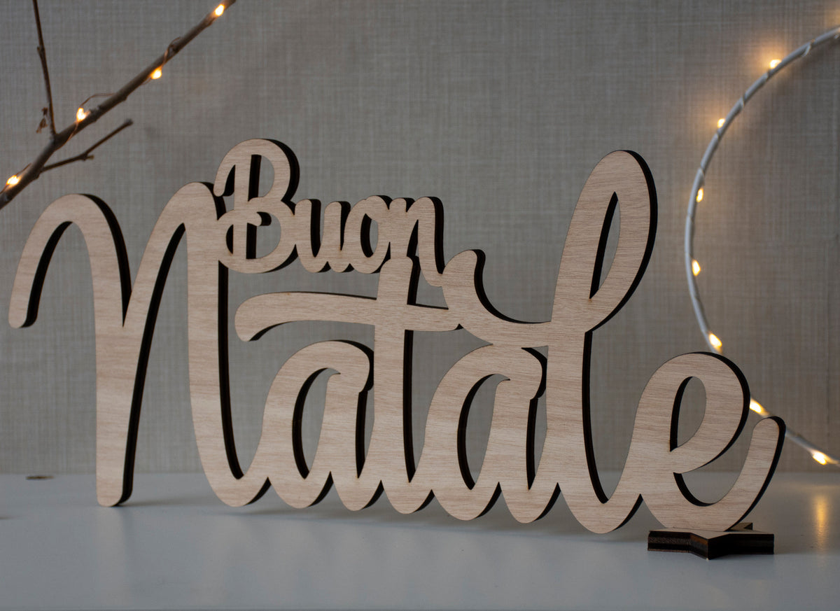 Scritta Buon Natale in legno naturale 41x18 cm