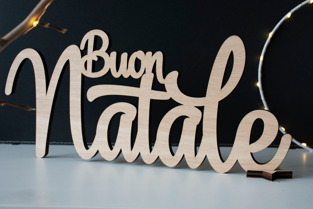 Scritta Buon Natale in legno naturale 41x18 cm