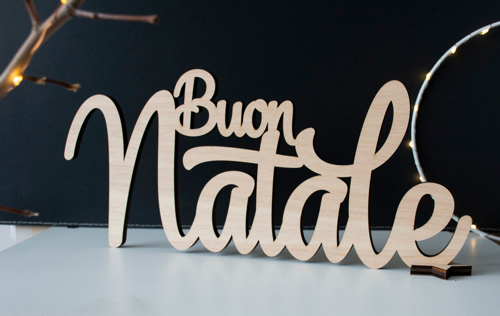 Scritta Buon Natale in legno naturale 41x18 cm