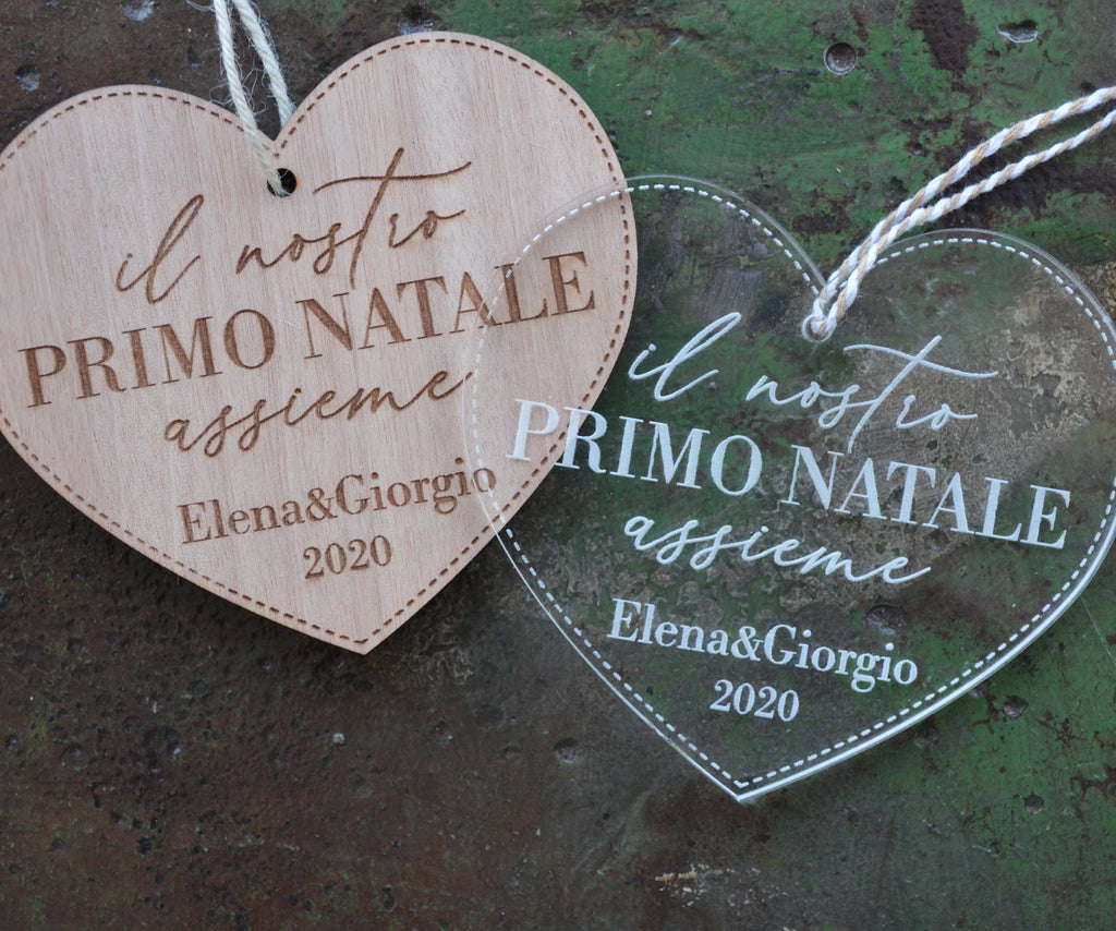 Cuore Il nostro primo Natale insieme personalizzato con nomi, in legno o plexiglass