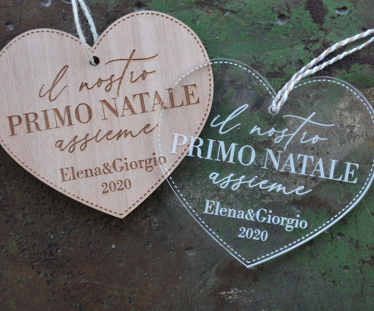 Cuore Il nostro primo Natale insieme personalizzato con nomi, in legno o plexiglass
