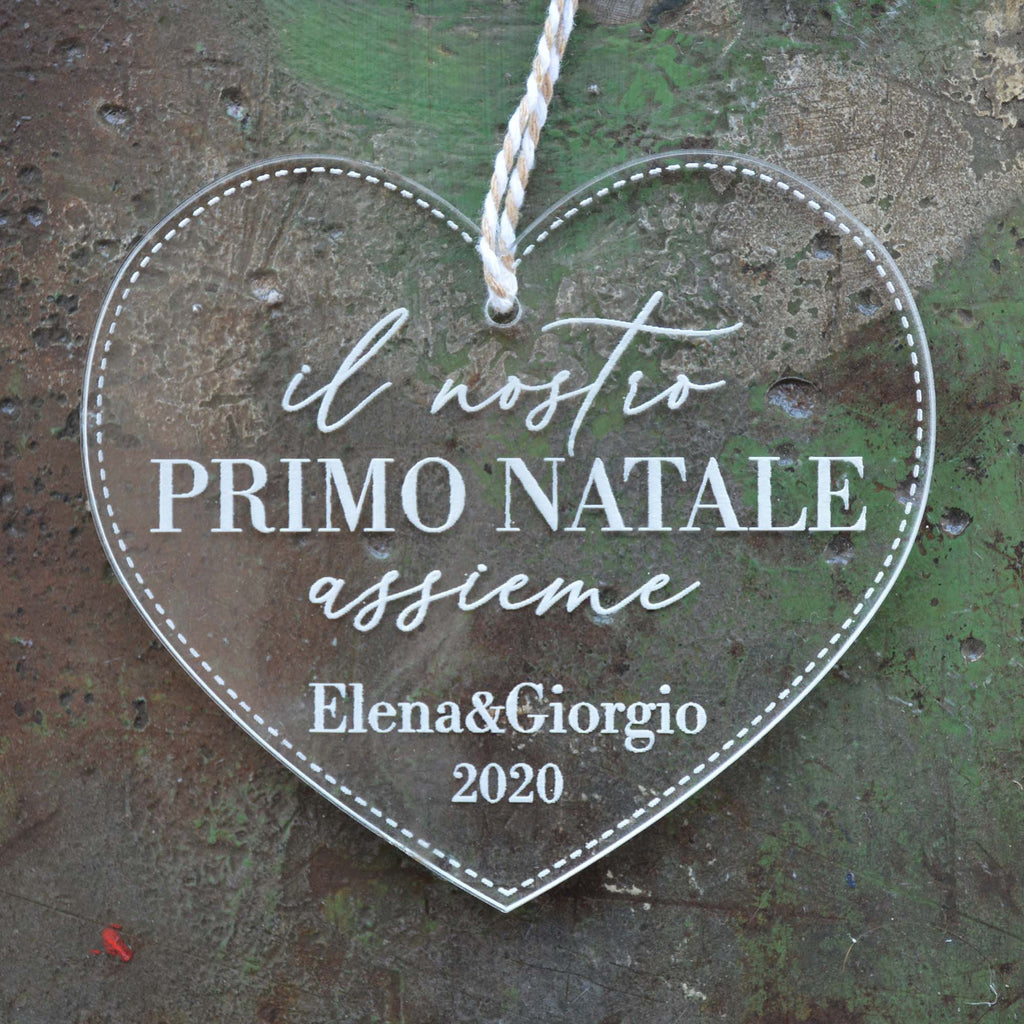 Cuore Il nostro primo Natale insieme personalizzato con nomi, in legno o plexiglass